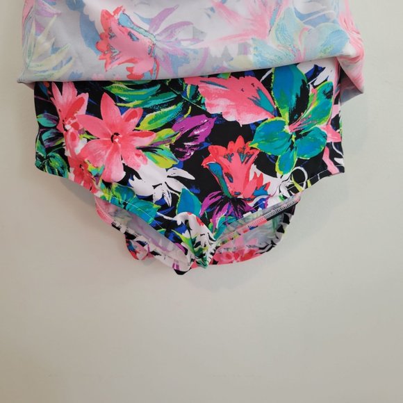 Maxine Hollywood Vintage 16 Bathing Suit 1 Pc Swim Tropical Pink Purple Floral T - Picture 7 of 8